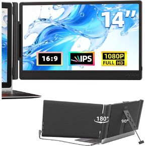 14" Laptop Screen Extender – 1080P FHD Upgraded Portable Monitor Extension for Laptop 13"-17.3"(Maximum Length:15.9") Plug & Play Type-C/USB-A/HDMI for Wins Mac Linux Chrome