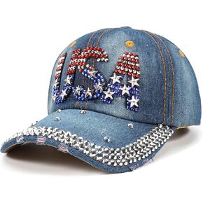 American Flag Caps USA Baseball Caps Bling Sparkle Independence Day 4th of July Hats Adjustable Cotton Stars Stripes Ball Cap