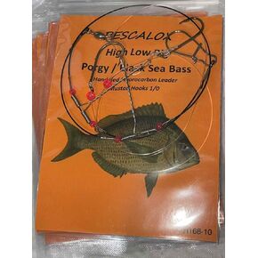 PESCALOX 10Packs Porgy Rig Fluorocarbon Leader Porgy scup (Baitholder Hook #1/0)