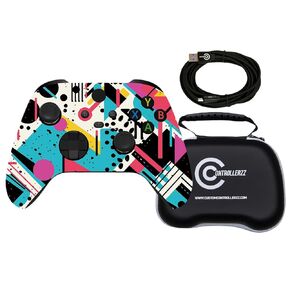 Custom Controllerzz Retro Abstract Controller Bundle – Includes Retro Abstract Custom Wireless Controller for Xbox Series X/S, Xbox One, PC & Braided USB-C Cable & Universal Protective Case