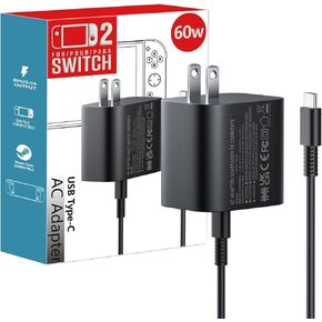 60w Charger Compatible for Nintendo Switch 2 Charger Power AC Adapter Fast Charging with 10FT USB C Cord Cable Compatible with Nintendo Switch,2,Lite, OLED, Steam Deck - Support TV Mode(10FT)