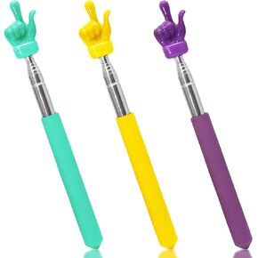 3 Pack Telescopic Teachers Pointer, Retractable Finger Pointer Sticks for Classroom, Stainless Steel Finger Stick for Lectures, Presentations (Purple, Yellow, Green)