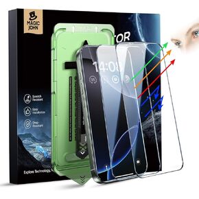 MAGIC JOHN 2 PACK for iPhone 16 Pro Screen Protector (6.3") Eye Protection, HD Clear, Auto Dust-Elimination, 9H Tempered Glass & Scratch Resistance, Full Edge Coverage