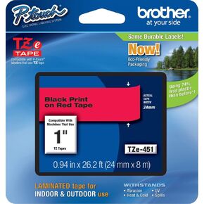 Brother 1 Inch Laminated Black On Red Tape 1/Pkg 26.2 Ft For Tz P-Touch Pt330/350/520/530/540