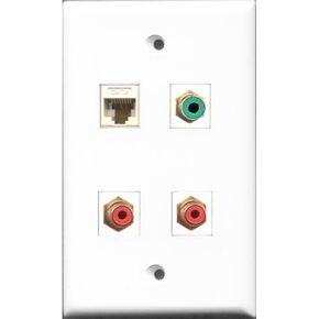 RiteAV - 2 Port RCA Red and 1 Port RCA Green and 1 Port Cat6 Ethernet White Wall Plate