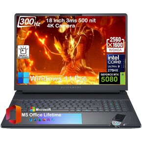 Alienware 18 Area 51 Gaming Laptop, NVIDIA RTX 5080, Intel Ultra 9 275HX Up to 5.4GHz, 18" WQXGA 300Hz, Win11 Pro, Office License, Backlit KB, External DVD Drive, 4K Camera, WiFi 7, 64GB DDR5, 8TB SSD