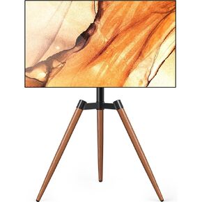 TVON Easel TV Stand with Tripod Base for 37–65 Inch Flat/Curved Screen TVs up to 77 lbs, Height Adjustable TV Floor Stand with Cable Ties and 100° Swivel for Bedroom, Living Room, Studio, Brown