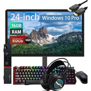 Lenovo ThinkCentre M900 Tiny Desktop Computer with 24" FHD Monitor, RGB Headset, Intel Core i5-6500, 16GB DDR4 RAM, 512GB SSD, USB WiFi, USB Bluetooth, Keyborad and Mouse, Windows 10 Pro (Renewed)