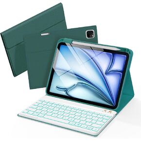 Keyboard Case for iPad Air 11-inch(M2/M3)/10.9-Inch Air 5th 4th Generation Case with Keyboard/Ipad Pro 11(4th/3rd/2nd/1st Gen)- 7 Backlit Detachable, Folio Cover with Pencil Holder, Black
