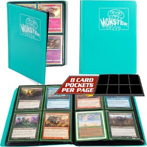 Monster Binder - ألبوم بطاقات التداول بـ 4 جيوب - أزرق مخضر مطفأ (جيوب مضادة للسرقة تحمل 160 يوجو، بوكيمون، بطاقات التجميع السحرية)
