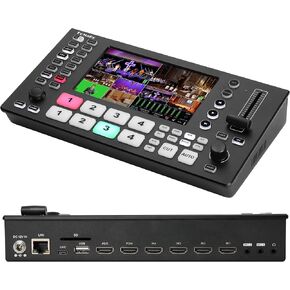 FoMaKo 4K HDMI Video Mixer Switcher, 5.5 Inch FHD LCD Screen, 5-Channel Live Streaming Switcher, 4K 60FPS Input, 1080p 60FPS Output, Support PTZ Controller, HDMI Video Switcher, M3