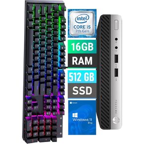 HP ProDesk 400 G3 Tiny Desktop PC, Intel Core i5-7500, 16 GB RAM, 512 GB SSD, Keyboard and Mouse, VGA, DisplayPort, Windows 11 Pro (Renewed)