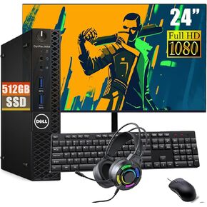 Dell Optiplex 3050 Mini Desktop PC, 24" FHD Monitor and RGB Headset, Intel i5-7500 3.4GHz-3.8GHz, 16GB DDR4 RAM, 512GB SSD, Keyboard & Mouse, WiFi, DP, Windows 10 Pro 64 (Renewed)