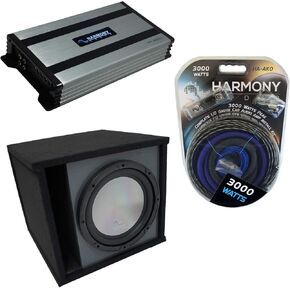 Harmony Audio HA-A152 Subwoofer Single 15" Sub Box Bundle HA-A800.1 Amp Universal Car Stereo Paintable Ported