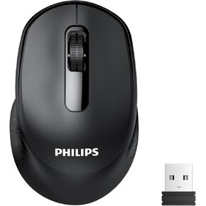 PHILIPS Wireless Mouse,2.4G&BT5.2/3.0 Ergonomic Computer Mouse with USB Receiver,1600 DPI Optical and Silent Mice,12 Months Battery Life, Portable Design for Mac OS,Android,Windows 7/8/10/XP-Black