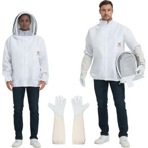 bee keeper jacket- bee suits for sting proof for Men Women bee hat and veil- Professional Bee Jacket with Beekeeping sheepskin Gloves