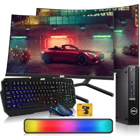 Dell Optiplex Tiny Mini Desktop PC, Core i5, 16GB RAM, 512GB SSD with 24 inch Curved Monitor, AI Enabled RGB Keyboard Mouse, RGB Soundbar and Webcam Windows 11 Pro (Renewed)
