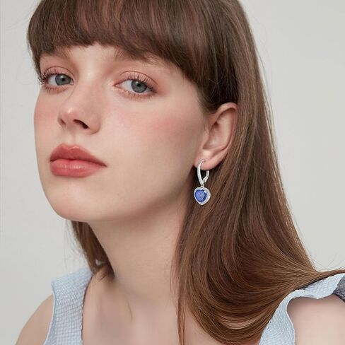 FJ القلب تتدلى أقراط للنساء 925 الفضة الاسترليني ليفرباك هالة أقراط جوهرة الميلاد مجوهرات هدايا للزوجة صديقة الأم ابنة in Kuwait