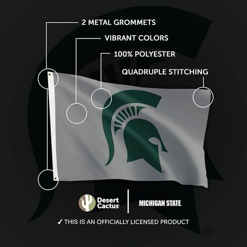 لافتات علم جامعة ولاية ميشيغان الصحراوية والصبار سبارتانز MSU 100% بوليستر للاستخدام الداخلي والخارجي أعلام 3 × 5 أقدام (تصميم H) in Saudi Arabia