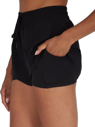 90 Degree By Reflex Lightweight Workout Shorts 2 in 1 Running Yoga Gym Shorts with Inner Biker Short Pockets in Kuwait