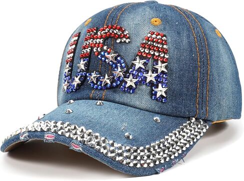 American Flag Caps USA Baseball Caps Bling Sparkle Independence Day 4th of July Hats Adjustable Cotton Stars Stripes Ball Cap in Saudi Arabia