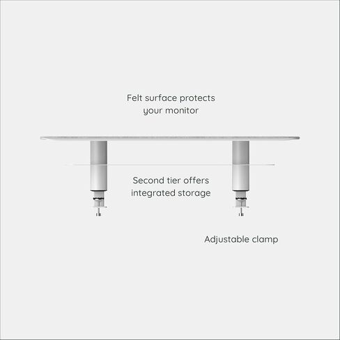 Branch Monitor Stand - Elegant, Durable Powder-Coated Steel Stand with Soft Felt Liner - Small Monitor Riser Second Tier Storage - Installs with a Universal Clamp for Ergonomic Workspace - White in Saudi Arabia