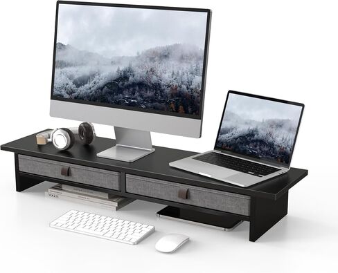 Fenge Monitor Stand مع درج ، 2 مستويات مراقبة مزدوجة الناهض للمكتب ، 35 بوصة كمبيوتر حامل لشاشات 2 ، رف المكتب للمنزل ، المكتب ، الكمبيوتر المحمول ، الكمبيوتر ، التلفزيون ، الطابعة in Kuwait