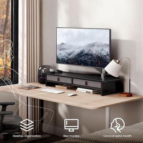 Fenge Monitor Stand مع درج ، 2 مستويات مراقبة مزدوجة الناهض للمكتب ، 35 بوصة كمبيوتر حامل لشاشات 2 ، رف المكتب للمنزل ، المكتب ، الكمبيوتر المحمول ، الكمبيوتر ، التلفزيون ، الطابعة in Kuwait