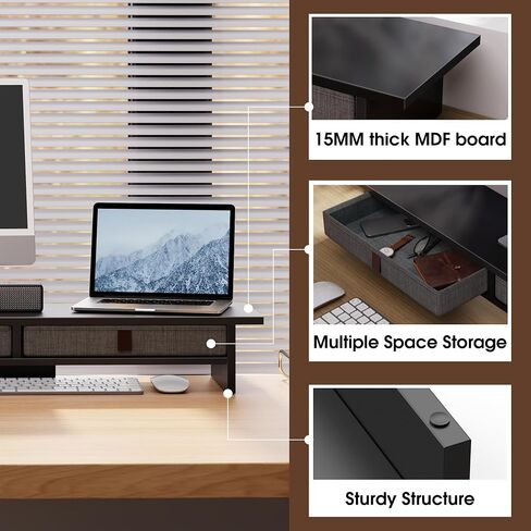 Fenge Monitor Stand مع درج ، 2 مستويات مراقبة مزدوجة الناهض للمكتب ، 35 بوصة كمبيوتر حامل لشاشات 2 ، رف المكتب للمنزل ، المكتب ، الكمبيوتر المحمول ، الكمبيوتر ، التلفزيون ، الطابعة in Kuwait
