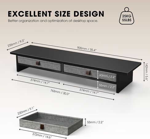 Fenge Monitor Stand مع درج ، 2 مستويات مراقبة مزدوجة الناهض للمكتب ، 35 بوصة كمبيوتر حامل لشاشات 2 ، رف المكتب للمنزل ، المكتب ، الكمبيوتر المحمول ، الكمبيوتر ، التلفزيون ، الطابعة in Kuwait