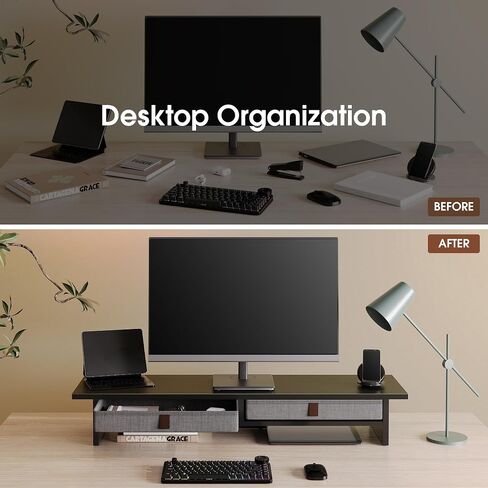 Fenge Monitor Stand مع درج ، 2 مستويات مراقبة مزدوجة الناهض للمكتب ، 35 بوصة كمبيوتر حامل لشاشات 2 ، رف المكتب للمنزل ، المكتب ، الكمبيوتر المحمول ، الكمبيوتر ، التلفزيون ، الطابعة in Kuwait