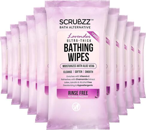 Extra Large Bath Wipes for Adults Bathing No Rinse - 80 Disposable Body Cleansing Wipes for Men, Women & Elderly - Great for Gym, Camping, Post Surgery - Shower Wipes in Kuwait