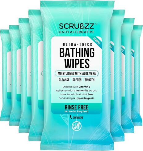 Extra Large Bath Wipes for Adults Bathing No Rinse - 80 Disposable Body Cleansing Wipes for Men, Women & Elderly - Great for Gym, Camping, Post Surgery - Shower Wipes in Kuwait