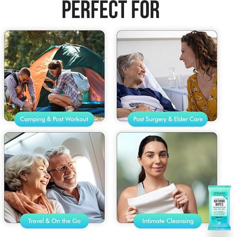 Extra Large Bath Wipes for Adults Bathing No Rinse - 80 Disposable Body Cleansing Wipes for Men, Women & Elderly - Great for Gym, Camping, Post Surgery - Shower Wipes in Kuwait
