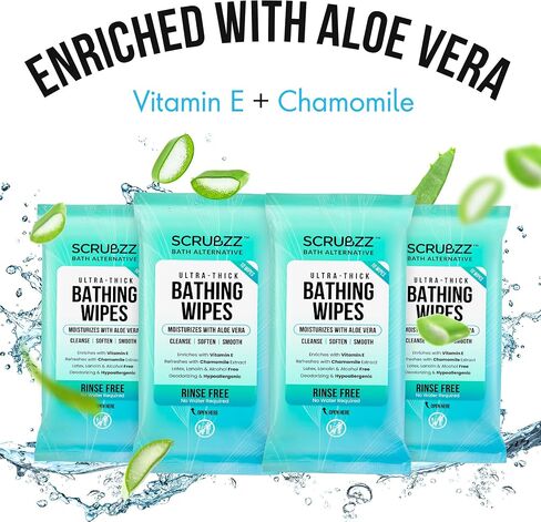 Extra Large Bath Wipes for Adults Bathing No Rinse - 80 Disposable Body Cleansing Wipes for Men, Women & Elderly - Great for Gym, Camping, Post Surgery - Shower Wipes in Kuwait