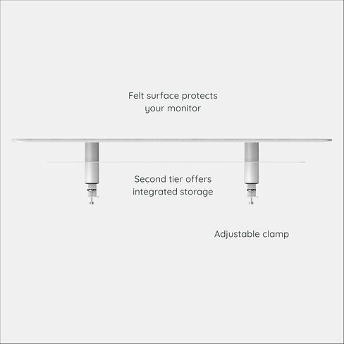 Branch Monitor Stand - Elegant, Durable Powder-Coated Steel Stand with Soft Felt Liner - Small Monitor Riser Second Tier Storage - Installs with a Universal Clamp for Ergonomic Workspace - White in Saudi Arabia