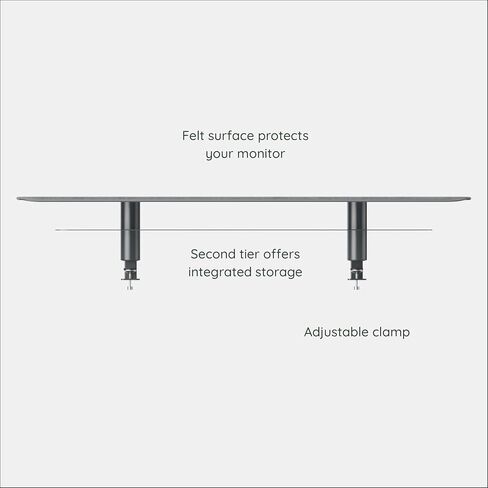 Branch Monitor Stand - Elegant, Durable Powder-Coated Steel Stand with Soft Felt Liner - Small Monitor Riser Second Tier Storage - Installs with a Universal Clamp for Ergonomic Workspace - White in Saudi Arabia
