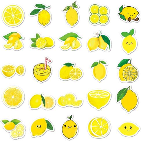 50Pcs Cartoon Fruit Lemon Stickers Fresh Lemon Waterproof Vinyl Kawaii Decals for Water Bottles Laptop Luggage Cup Computer Mobile Phone Skateboard in Kuwait