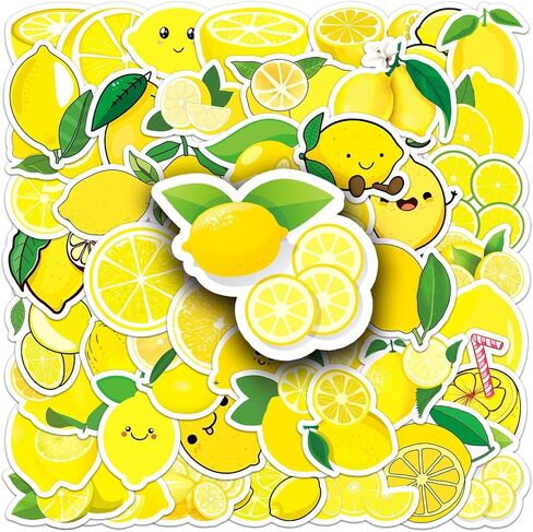 50Pcs Cartoon Fruit Lemon Stickers Fresh Lemon Waterproof Vinyl Kawaii Decals for Water Bottles Laptop Luggage Cup Computer Mobile Phone Skateboard in Kuwait