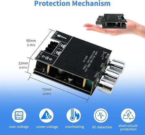 JR-502MT 2.0 Dual-Channel Amplifier Board, Car Bluetooth 5.0 Power Amplifier Board, 50W+50W HiFi Stereo High & Low Tone Adjustable Module, DC12-24V Stereo AMP Module for Car DIY Speakers. in Saudi Arabia