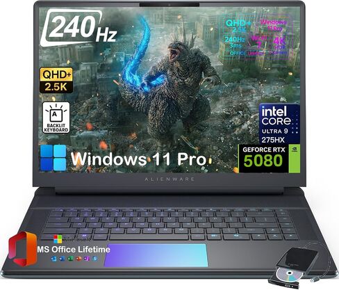 Alienware 18 Area 51 Gaming Laptop, NVIDIA RTX 5080, Intel Ultra 9 275HX Up to 5.4GHz, 18" WQXGA 300Hz, Win11 Pro, Office License, Backlit KB, External DVD Drive, 4K Camera, WiFi 7, 64GB DDR5, 8TB SSD in Saudi Arabia