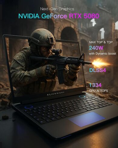 Alienware 18 Area 51 Gaming Laptop, NVIDIA RTX 5080, Intel Ultra 9 275HX Up to 5.4GHz, 18" WQXGA 300Hz, Win11 Pro, Office License, Backlit KB, External DVD Drive, 4K Camera, WiFi 7, 64GB DDR5, 8TB SSD in Saudi Arabia