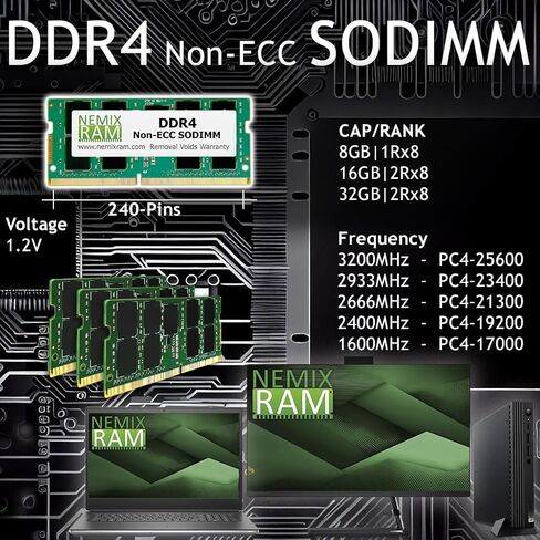 NEMIX RAM 16GB (2x8GB) DDR4 3200MHz ، 2933MHz أو 2666MHz 260-Pin Sodimm PC Memory Memory in Kuwait