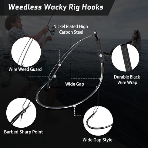 Weedless Wacky rig Hooks, 30pcs Wide Gap Wacky Worm Hooks Kahle Fishing Hooks for Neko Wacky Rig in Saudi Arabia