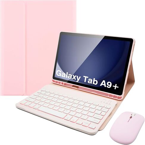 حالة لوحة المفاتيح لـ Samsung Galaxy Tab A9 Plus 11 بوصة - 7 ألوان إضاءة خلفية لوحة مفاتيح لوحة مفاتيح قابلة للفصل مع حامل قلم رصاص ، فأر Bluetooth للجهاز اللوحي A9+، الأرجواني in Kuwait