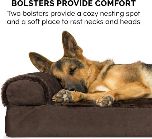 Furhaven Orthopedic Dog Bed for Large Dogs w/ Removable Bolsters & Washable Cover, For Dogs Up to 95 lbs - Two-Tone Plush Faux Fur & Suede L Shaped Chaise - Stone Gray, Jumbo/XL in Saudi Arabia