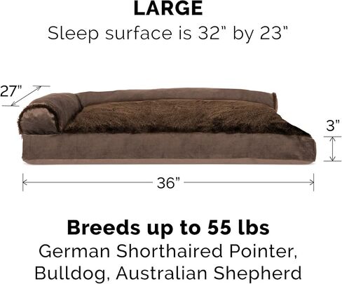 Furhaven Orthopedic Dog Bed for Large Dogs w/ Removable Bolsters & Washable Cover, For Dogs Up to 95 lbs - Two-Tone Plush Faux Fur & Suede L Shaped Chaise - Stone Gray, Jumbo/XL in Saudi Arabia