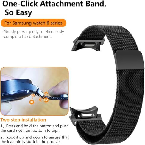 Magnetic Metal Band for Samsung Galaxy Watch 7 6 5 4 FE 40mm 44mm/Galaxy 6 Classic 43mm 47mm/4 Classic 42mm 46mm/5 Pro 45mm,One Click Attachment,No Gap Stainless Steel Milanese Loop Strap Women Men in Kuwait