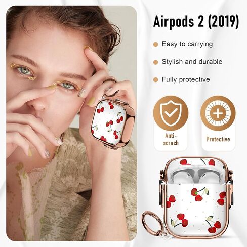 لحالة Apple Airpods 2nd Generation ، فإن Airpods Soft Shockproving 2 Case Cover Cover for Girls Women with keychain for Airpods 2nd/1st actions with lock ، cherry dot in Kuwait