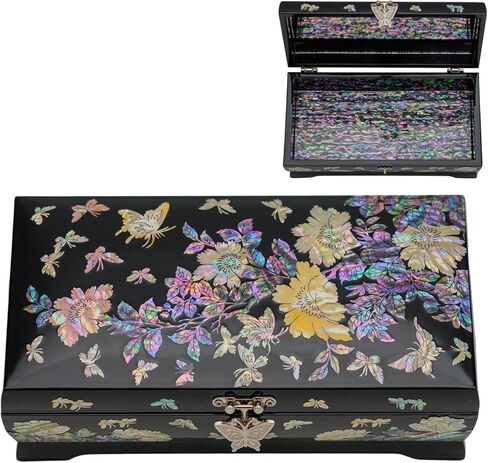 صندوق مجوهرات فبراير ماونتن الرائع المصنوع من عرق اللؤلؤ والأزهار والفراشات - هدية أنيقة للنساء in Kuwait